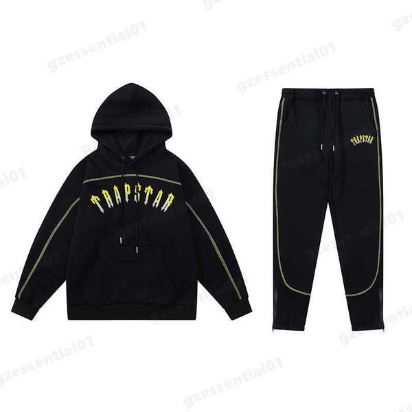 Gelber Trapstar-Trainingsanzug, Farbverlauf, bestickter, gepolsterter Hoodie, Mode, Straße, Sportbekleidung, Jogginghose, Trainingsanzüge, Damen, Pullover, Trainingsanzug, Kleidung