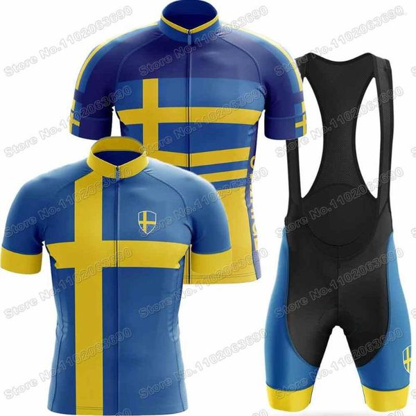 Set da corsa 2023 Svezia in bicicletta Set di abbigliamento bandiera svedese uomo camicie per biciclette per biciclette per biciclette per bavaglini in bicicletta MTB Uniforme