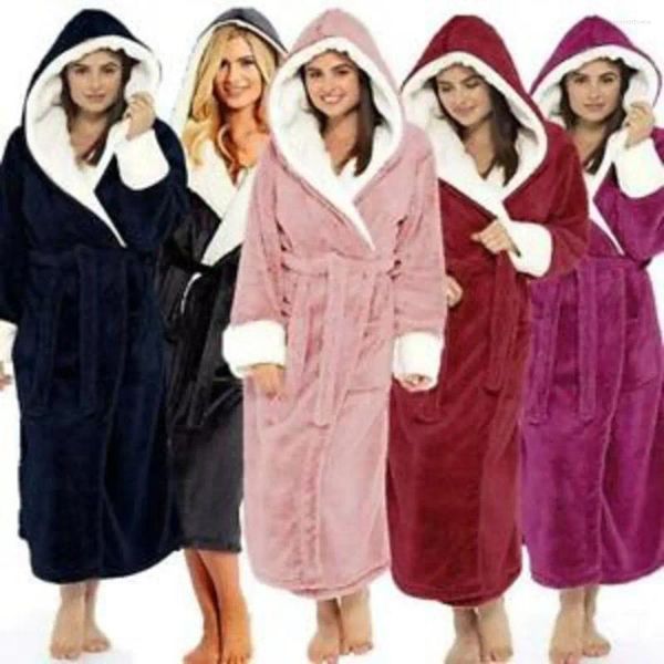 Pijamas femininos velo roupão senhoras roupão longo com capuz macio pijamas macios soltos relaxados casa robe vestindo roupa de dormir