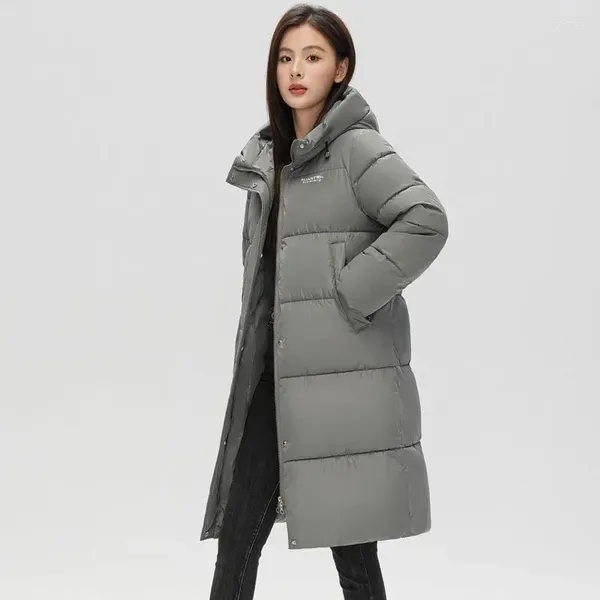 Damen-Trenchmäntel, koreanische formelle lange, mit Baumwolle gefütterte Jacke, Damenmantel, 2023 Winter-Baumwoll-Windjacken, elegante, lockere, warme Kapuzenparker