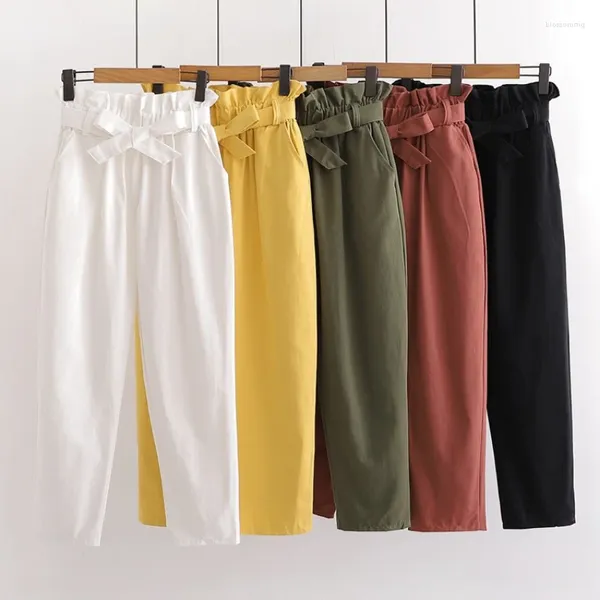 Pantaloni da donna Elastico in vita in cotone Abbigliamento casual 2023 Estate Fiocco legato Tutto abbinato Harem corto