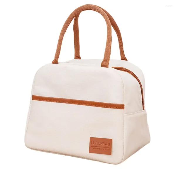 Borsa per il pranzo in foglio di alluminio isolata per stoviglie. Elegante scatola in tessuto Oxford per riporre gli oggetti, design ad ampia apertura, resistente alle macchie, colore beige