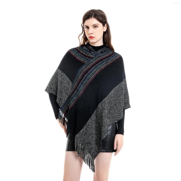 Sciarpe Donna Primavera Autunno Scialle Lady Felpe lavorate a maglia Pullover a righe avvolgente Maglione allentato con nappa Poncho autunnale Nave di goccia all'ingrosso