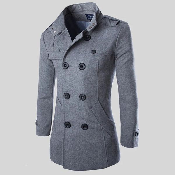 Misturas de lã masculina outono boutique preto cinza clássico cor sólida grosso casacos quentes masculino extra longo trench coat jaqueta masculina 231123