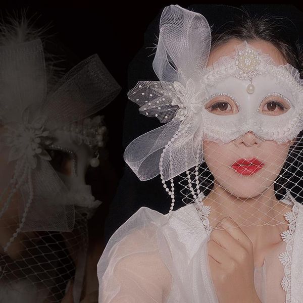 Partyzubehör Andere Veranstaltung Cosplay Maske Make-up Sexy Verschleierte Dame Elegante Halloween Karnevalsmasken Vintage Maskerade Perlen Handgemachtes Auge