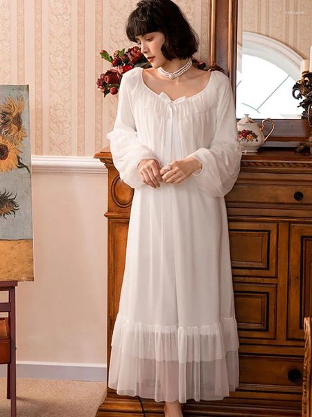 Damen-Nachtwäsche, Damen-Fee-Lolita-Rüschen, Vintage-Pyjama-Nachtkleid, Frühlings-Herbst-Netz, lange Ärmel, plus viktorianische Prinzessinnen-Nachthemden