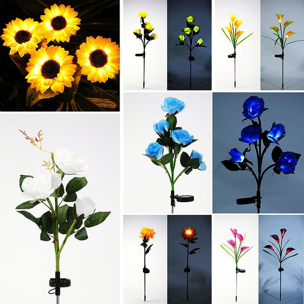 Luce solare da giardino Fiore artificiale Luci a LED Outdoor IP65 Impermeabile Albero di Natale Decorativo Cortile Palo Illuminazione per percorso Terrazza Vialetto giglio rosa calla