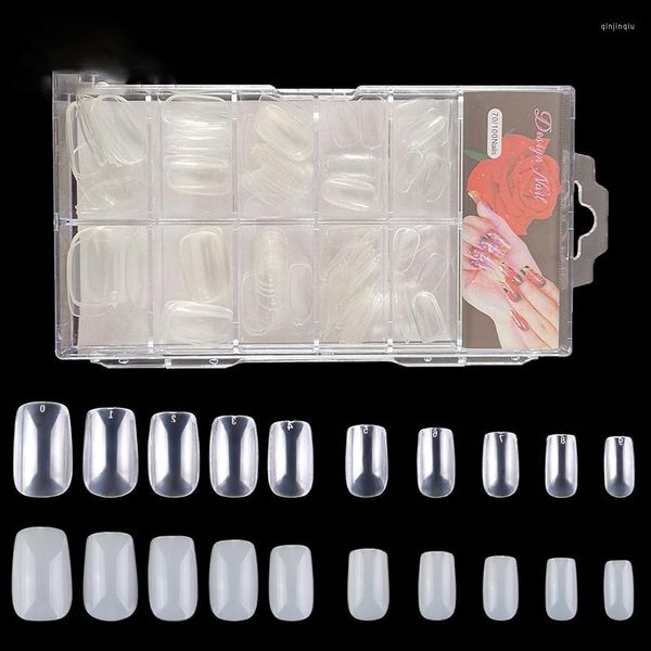 False Nails unhas arte curta peça pintada caixa redonda caixa de cabeça 100 pcs falsos transparentes de porcelana branca cor natural adesivo completo