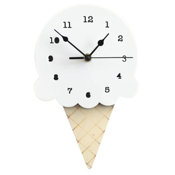Wanduhren Uhr Mute Eiscreme Form Holz Nordic Kurz Cartoon Weiß Grün Gelb 28x16CM Dekoration2034