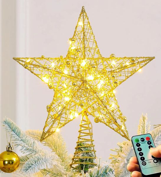 Рождественские украшения, железный блестящий порошок, елочные украшения, топ-звезды со светодиодной лампой для дома, рождественские елки 231124
