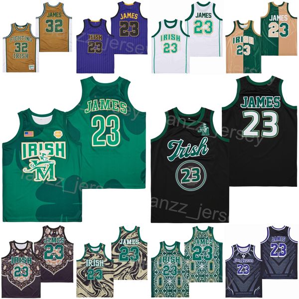 High School LeBron James Jersey 23 Basketball Marmor Crown St. Vincent Mary kämpft gegen irische schwarze braune grüne Moive -Team Sport atmungsaktiven alternativen Stickereien