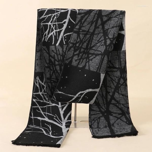 Шарфы 2023, мужские шарфы с принтом, зимние жаккардовые фланелевые шали с рисунком дерева, теплые шали в деловом стиле