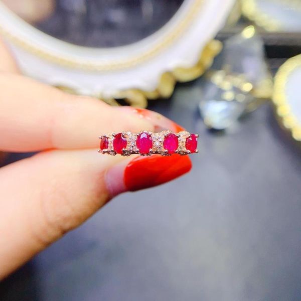 Кластерные кольца натуральное рубиновое кольцо 925 Серебряное серебряное 3х4 мм белый драгоценный камень красивый подарок для девочек