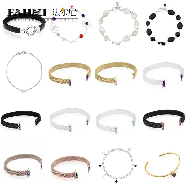 Fahmi pulseira de pedras preciosas de prata de alto luxo de alta qualidade oval redondo branco madrepérola malha de prata roxo amarelo e pulseira de corrente rstone exclusiva pulseira de cristal