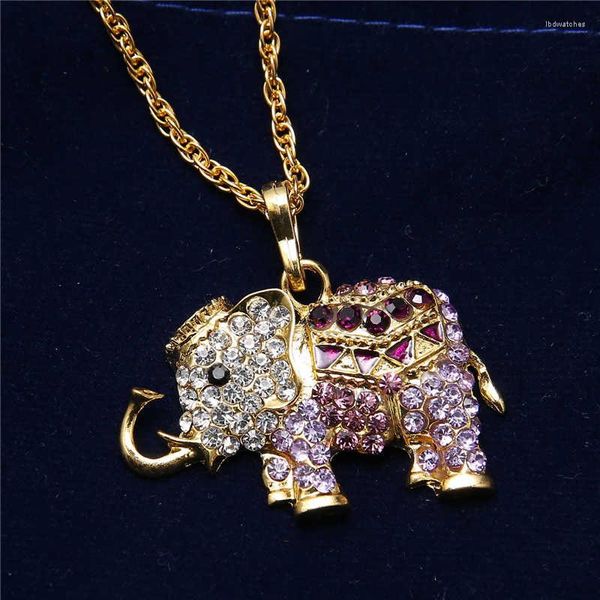 Collane con pendente Bella collana animale elefante strass regalo catena maglione lungo di cristallo