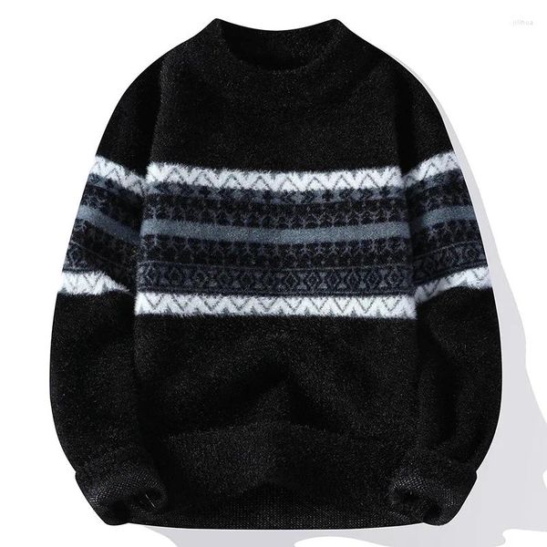 Maglioni da uomo 2023 Autunno/Inverno stile uomo stampa a righe maglione moda fantasia casual spesso caldo morbido pullover di lana