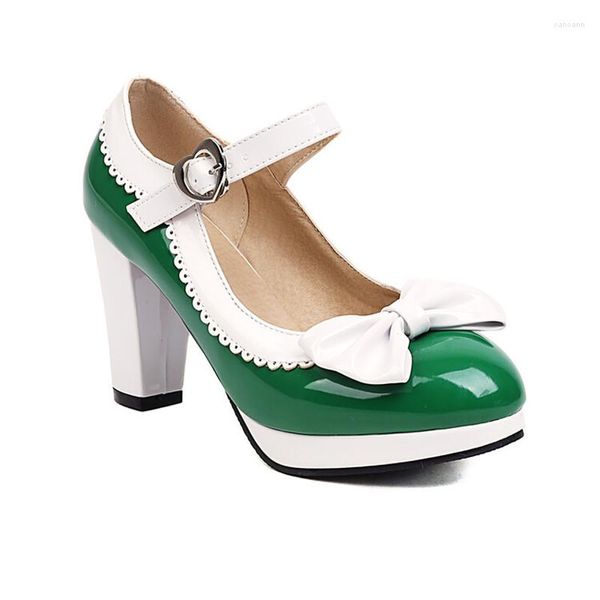 Scarpe eleganti Décolleté Femme Verde Giallo Décolleté Con Plateau 7cm Patchwork Dolce Cinturino Con Fibbia Con Tacco Alto Vestibilità Larga Tacon De Mujer 48-33