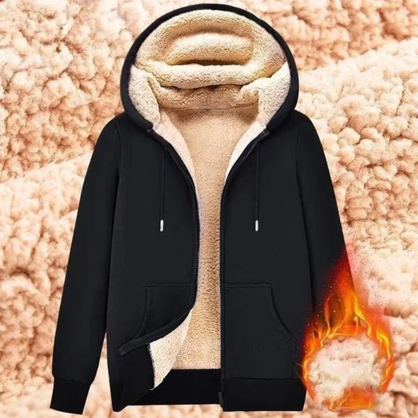 Hoodies masculinos inverno de alta qualidade engrossado acolchoado lã de cordeiro alinhado moletom com capuz jaqueta completa zip camisa masculina camisola