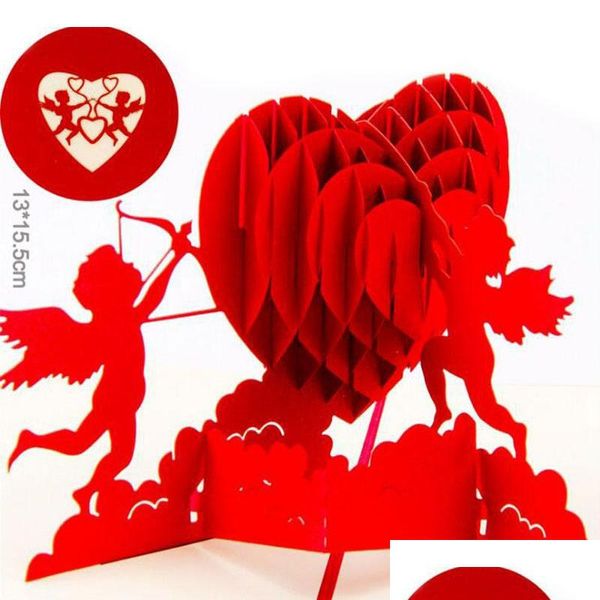 Tebrik Kartları Kalp 3D Kart Pop Up Paper Lazer Kesme Kartpostal Doğum Günü Sevgililer Parti Hediyesi Sevgili Davetiyesi ZA5975 DROP DHMEX