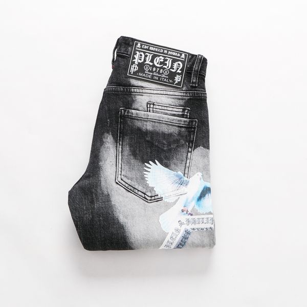 Мужские джинсы PLEIN BEAR Классическая мода PP Man ДЖИНСОВЫЕ БРЮКИ ROCK STAR FIT Мужские рваные джинсы повседневного дизайна Потертые узкие байкерские брюки 15703