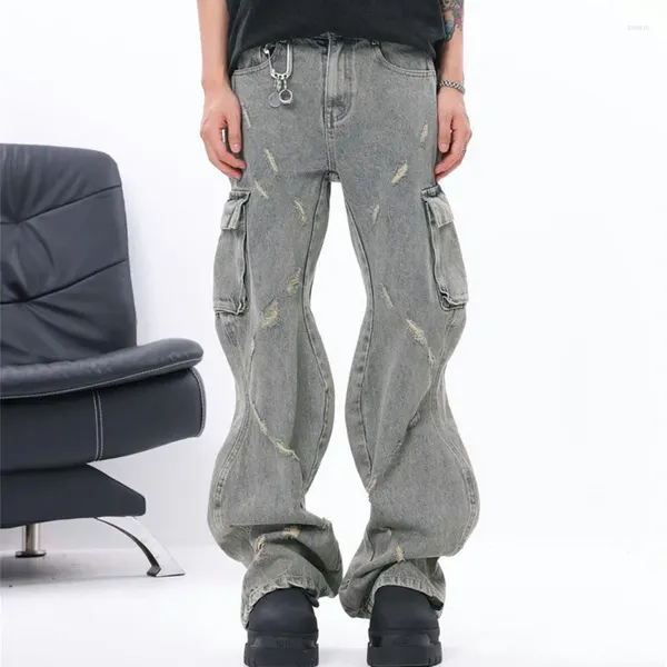 Herren Jeans 2000S Cyber Y2K Streetwear Flare Baggy Ripped Cargo Hosen Männer Kleidung Gerade Unregelmäßige Frauen Denim Hosen Ropa Hombre