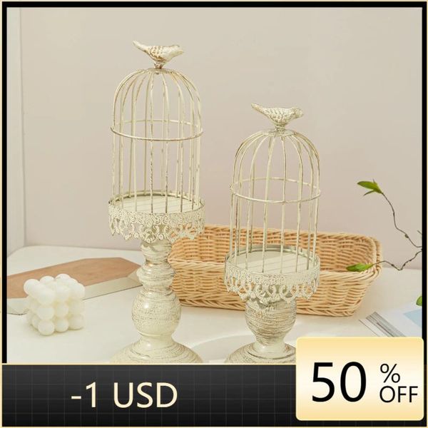 Titulares de vela americano vintage gaiola de pássaro suporte de mesa de casamento decoração adereços criativo metal ferro