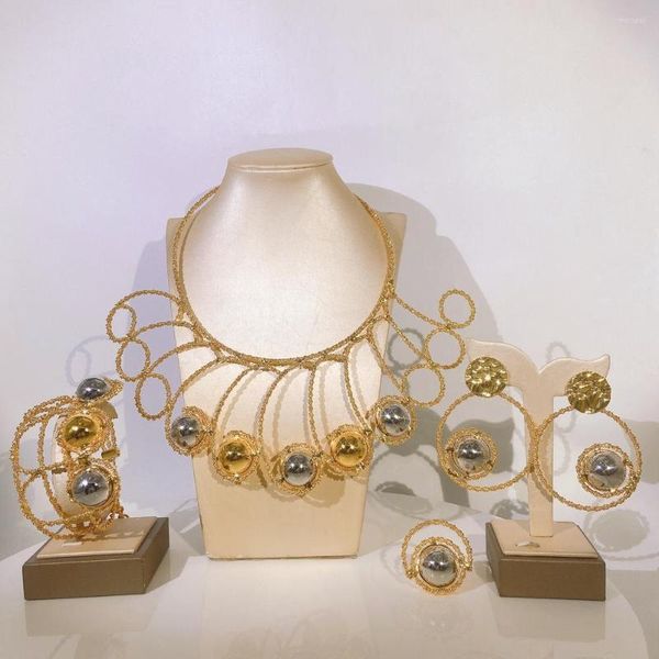 Halskette Ohrringe Set Luxus Schmuck Vergoldet Herbst 2023 Mode Brasilianischen Stil Frau Party Ring Armband Zubehör