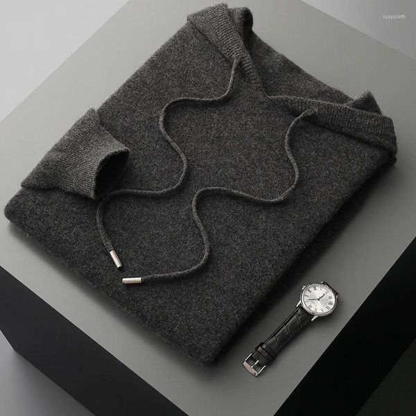 Maglioni da uomo ZOCEPT maglione lavorato a maglia senza cuciture con cappuccio per uomo 2023 Autunno Inverno Casual caldo coreano 100 lana merino felpa con cappuccio