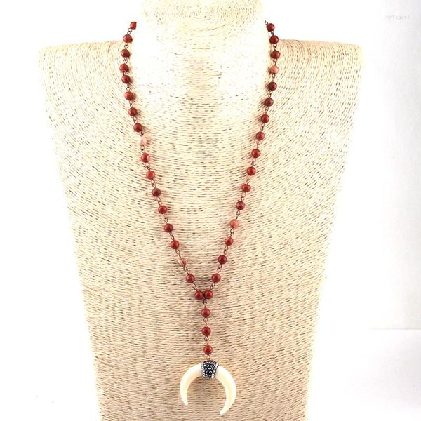 Colares pendentes moda modhemian jóias tribais Cadeia de rosário branca chifre da lua da lua
