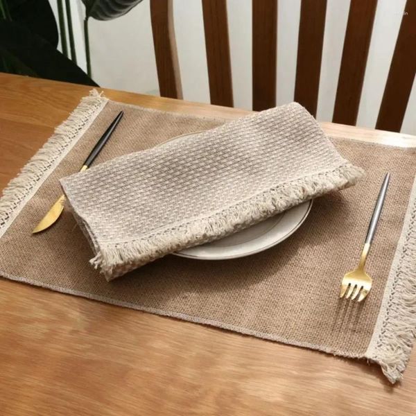 Tischsets im Vintage-Stil, einfache Leinen-Baumwolle, weiche Qualität, hohe Haushaltsserviette, bequeme Tischsets, natürlich