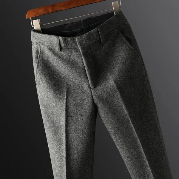 Pantaloni da uomo di alta qualità 2023 Autunno Inverno Suit Fashion Business Casual pantaloni di lana dritti maschili formali 231124
