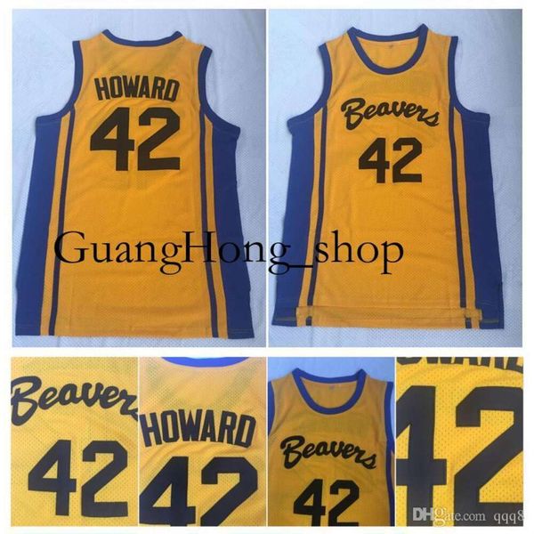 Top-Qualität Teen Wolf Scott 42 Beacon College-Basketball-Trikot Gelber Film Howard Beavers Ed Shirts S-XXL Selten