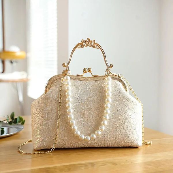 Sacos de noite Vintage Classic Lace Bag Beads Casamento Shell Bloqueio Mulheres Ombro Crossbody Chain Womens Bolsas Bolsas 231123