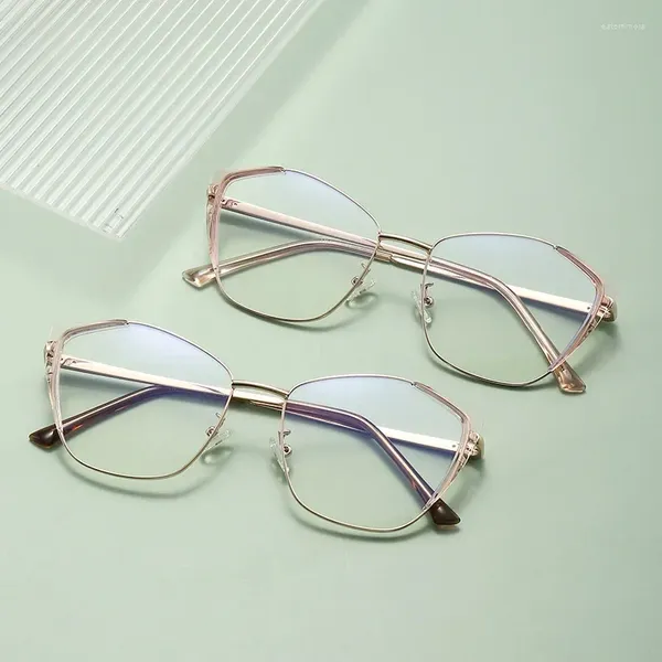 Óculos de sol cross-border primavera perna quadro feminino moda espelho de luz plana pode ser combinado com miopia anti-azul óculos simples
