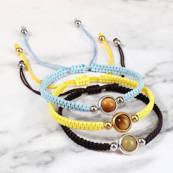 Bracelets de link Casal cordas de moda corda trançada charme de cobre tigre olho stone braceletbangle para homens homens de sorte
