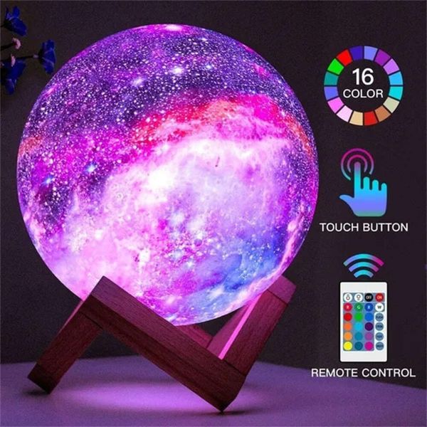 Neumondlampe, Mondlicht, Kinder-Nachtlicht, Galaxie-Lampe, 16 Farben, LED-3D-Sternlampe mit Holzständer, perfektes Geschenk für Mädchenliebhaber