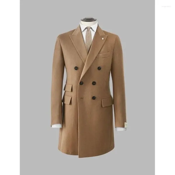 Ternos masculinos casaco cáqui uma peça jaqueta masculina duplo breasted lapela de inverno luxo roupas masculinas inteligente casual sob medida elegante wear