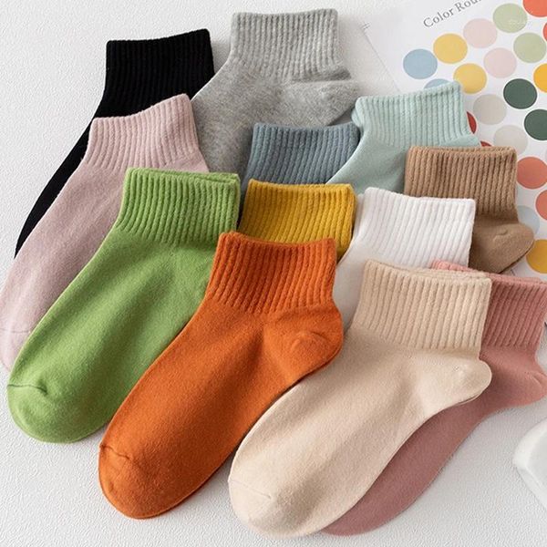 Mulheres meias 1/5 pares doces cores curto moda feminina meninas tornozelo barco invisível meia chinelos calcetines meias