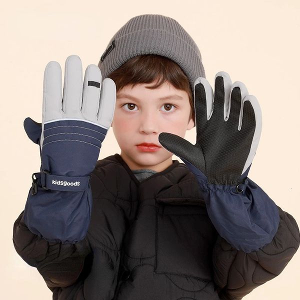 Luvas sem dedos das crianças inverno snowboard luvas engrossadas antiderrapante tela de toque mais veludo estudante equitação velo 231123