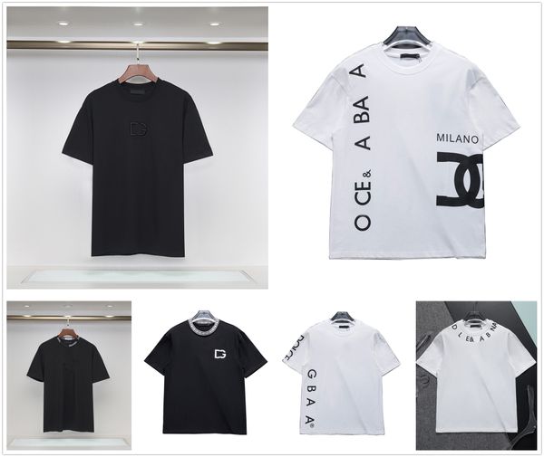 Camiseta masculina designer preto branco 100% algodão respirável anti-rugas marca bordado carta impressão feminina moda camiseta casual verão roupas de manga curta