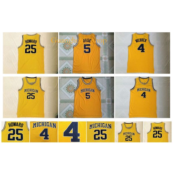 Yüksek kaliteli Michigan Woerines 5 Jalen Rose 25 Dwight Howard Jersey 4 Chris Webber Üniversitesi Erkek Kolej Basketbol Formaları