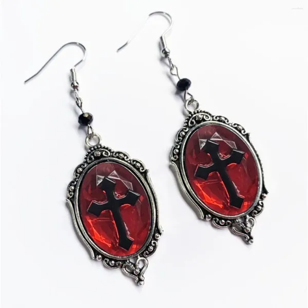 Brincos pendurados gótico vampiro cruz cameo para mulheres menina pagão bruxa jóias acessórios vintage sangue preto pingente ganchos de orelha