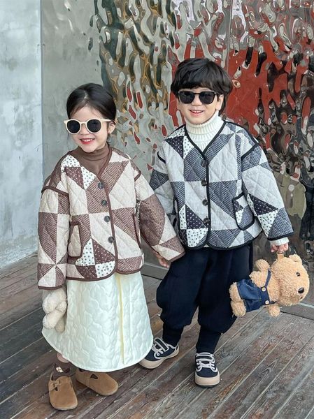 Giacche Cappotto per bambini Abbigliamento per bambini 2023 Cardigan invernale per ragazze in stile coreano Girocollo Giacca in cotone avvolgente Fratello e sorella