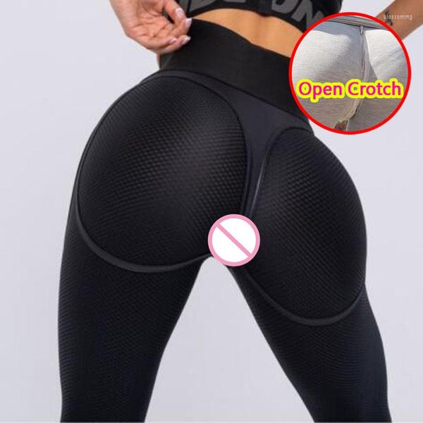 Leggings da donna Donna sexy con apertura sul cavallo Pantaloni a rete con rete all'anca Pantaloni crotchless con cerniere nascoste Pantaloni Fitness Breath Clubwear Elastico