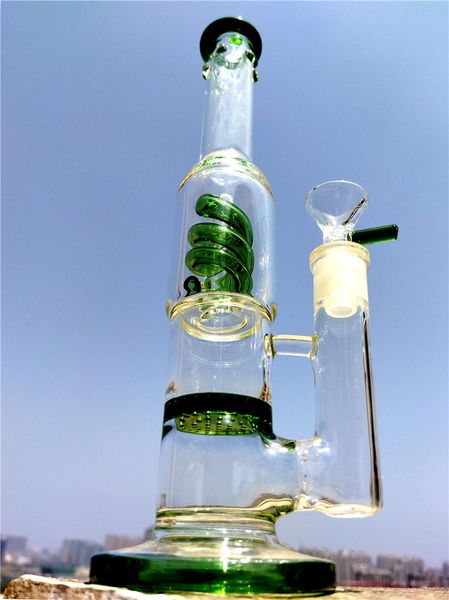 Tubo Bong Espiral Helix Honeycomb Perc Vidro Bong Reciclador Dab Rig Fumar Hookah com Suporte de Gelo 14mm Tigela Conjunta Vidro Bongos de Água