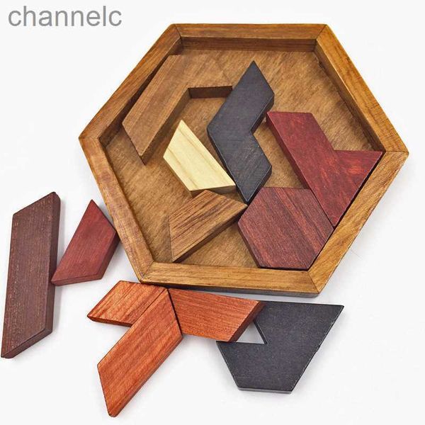 Puzzles Hexagonal Wooden IQ Game Lernspielzeug für Kinder Kinder Erwachsene Tangram Board Brain Teaser Montessori Geschenke