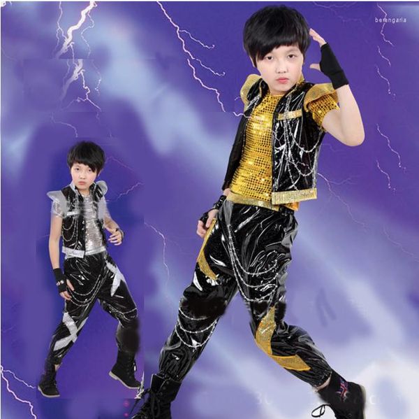 Stage Wear Jungen Jazz Dance Kostüm Set Kinder Pailletten Top Pluderhosen Sets Mode Mordern Kinder Hip Hop Kleidung