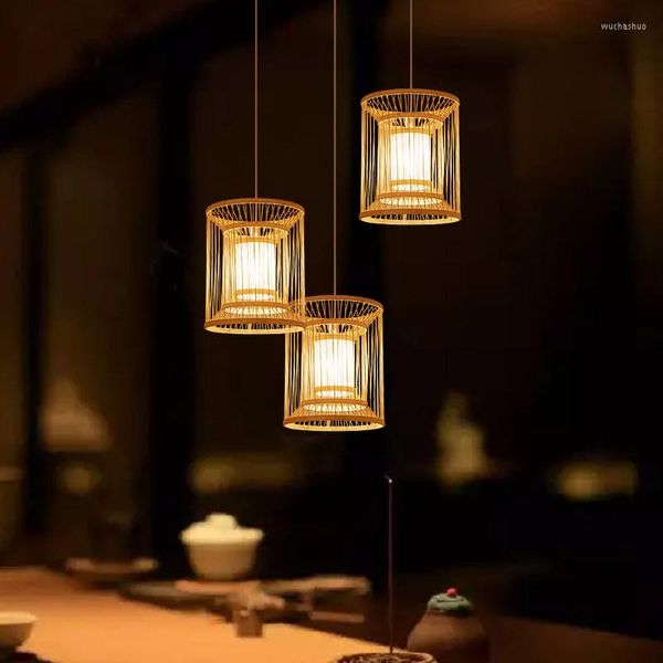 Lâmpadas pendentes de lustre japonês de bambu zen de tecela