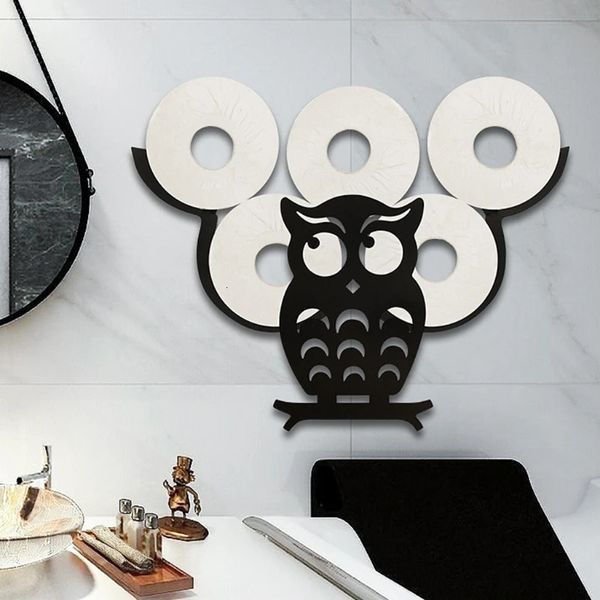 Toilettenpapierhalter Staring Owl Cute Gusseisen Tier Schwarz Papierhandtuchhalter Wandmontage Bad Tissue Toilettenpapier Schmuck Organizer Bronze M4YD 231124