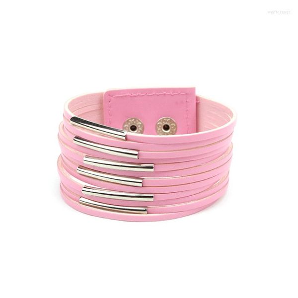 Link Bracciali Mutil Strati Braccialetto Punk In Pelle Per Le Donne Polsino Tubo Galleggiante Polsino A Scatto Braccialetti Gioielli Maschili Regalo Del Partito